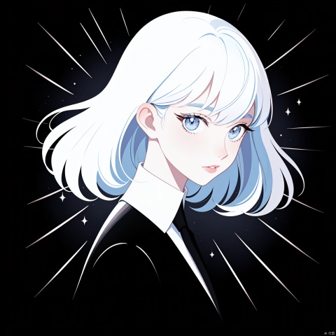  masterpiece,best quality, highly detailed, diamond (houseki no kuni),1other, gem uniform (houseki no kuni), solo, androgynous, looking at viewer, parted lips, black necktie, dated, shirt, artist name, upper body, sparkle,,gem unifo