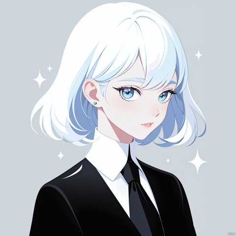  masterpiece,best quality, highly detailed, diamond (houseki no kuni),1other, gem uniform (houseki no kuni), solo, androgynous, looking at viewer, parted lips, black necktie, dated, shirt, artist name, upper body, sparkle,,gem unifo