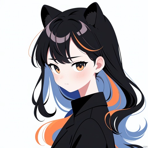  Best-A,hanozuku,1girl, animal_ears, black_dress, black_hair, black_jacket, blue_archive, blue_halo, blush, closed_mouth, dress, grey_hair, halo, hanozuku, jacket, kokona_\(blue_archive\), long_hair, long_sleeves, multicolored_hair, orange_eyes, revision, simple_background, solo, streaked_hair, striped_clothes, striped_dress, tiger_ears, upper_body, vertical-striped_clothes, vertical-striped_dress, white_background