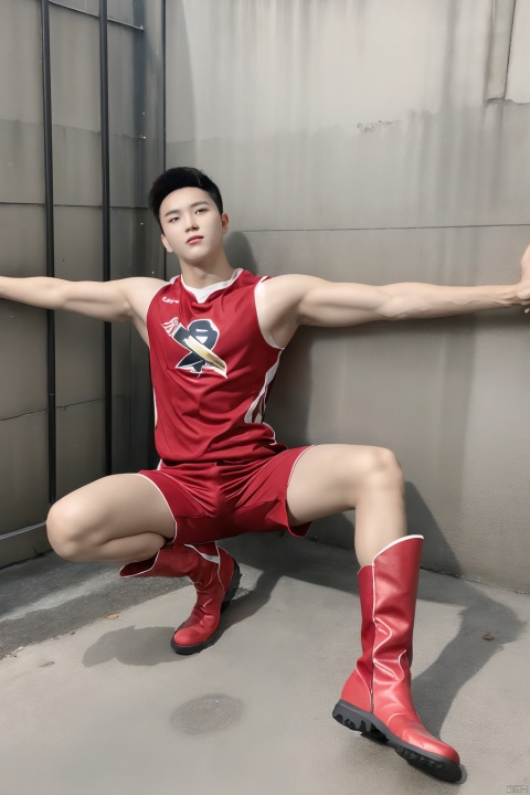  best quality, masterpiece, super high resolution, simple background, realism, illustrations, volumetric lighting,
single,1boy, muscle, 
full body, power ranger, 
spread legs,
(arms behind back), Sitting ontheground,leaningagainstthewall,,ridingboots,男,SaSangAAA,鐢蜂汉锛岀敺澹紝鐢峰锛岀敺锛岀敺瀛�