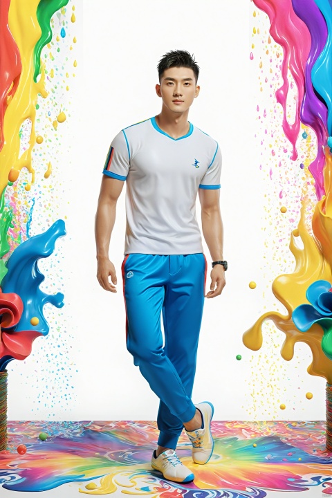 a man  handsome,(fullbody),Feminine beauty, high detail and quality, 8K Ultra HD, 3d, vivid colors, seamless patterns, fabric art, art station, many colorful and detailed designs combining magic and fantasy, splashes, aesthetic for wallpaper design, white tone, photorealistic, ultra realistic, impressive in full color., Oouguancong