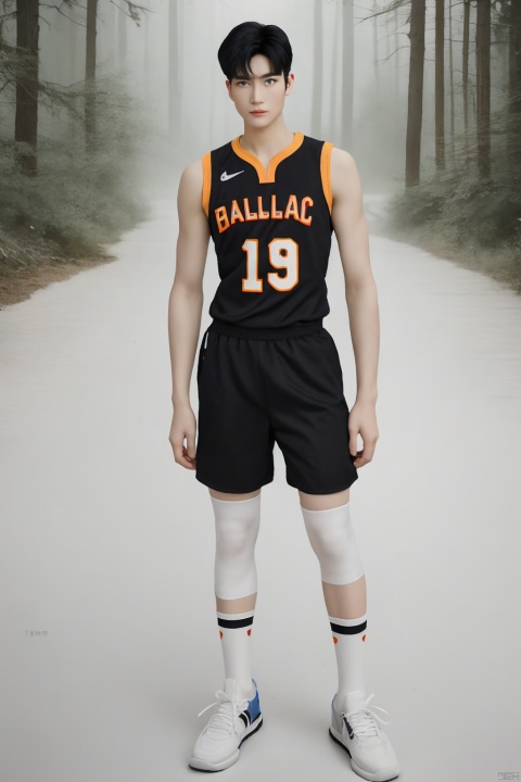  Facing the audience, handsome male, male focus, realistic, white and tender skin, wearing bright colorful basketball jersey, basketball court, playing basketball, forest background, colorful flowers, sunny
Black hair, stockings, white socks, designer sneakers, maleBlack hair, stockings, white socks, designer sneakers, male