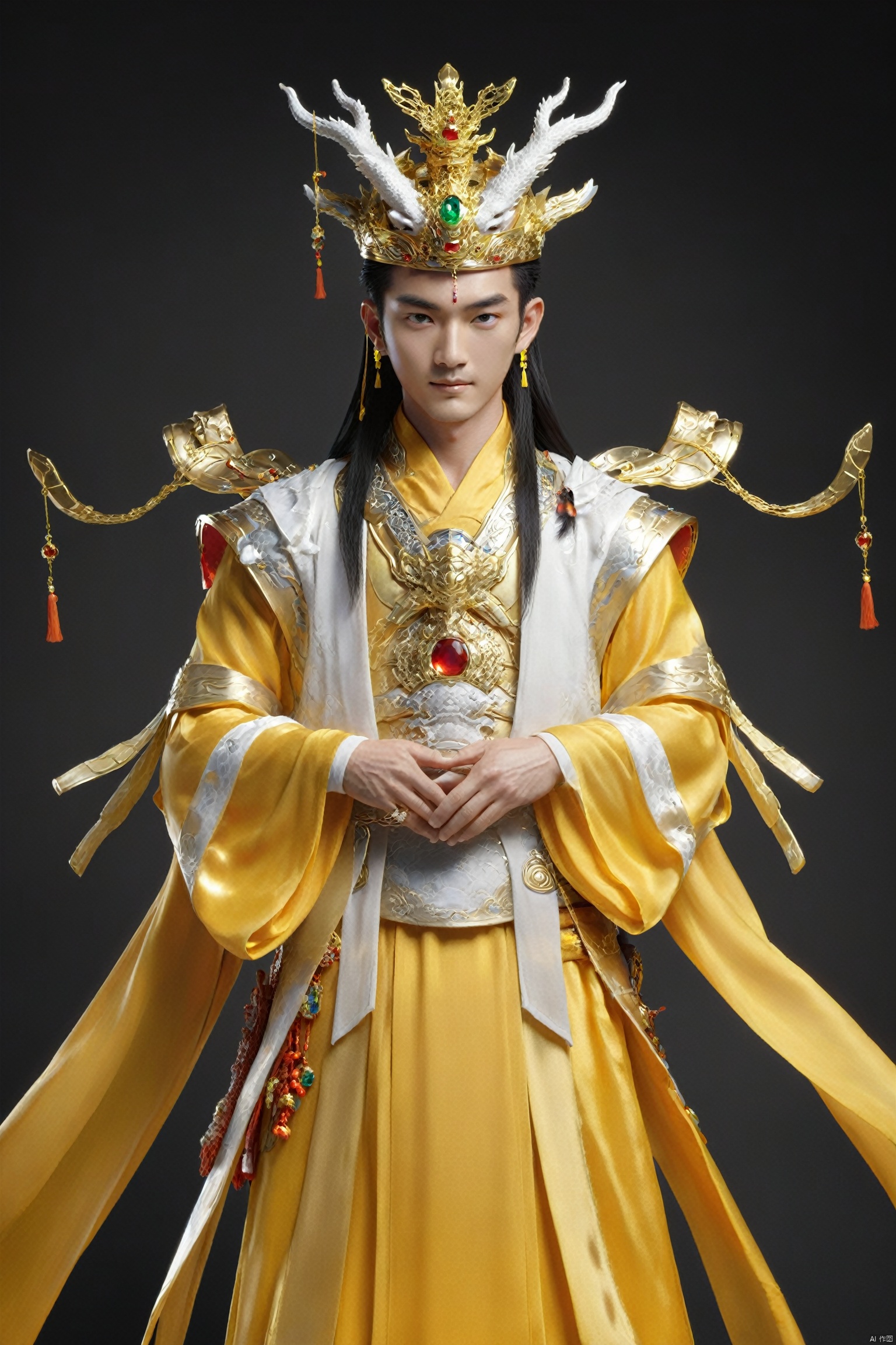  Eternal Dragon Emperor, the jewel on his crown is dazzling and dazzling, with delicate features, two bright and lively eyes, and a golden radiance emanating from his entire body,He holds the Seven Foot Heavenly Sword in his hand……, Oouguancong