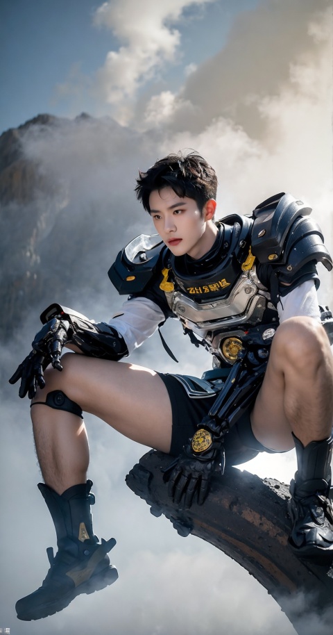 A handsome asian boy,Look into the camera,dramatic lighting, cyborg,biomechanical, mechanical parts（18years.old.)Naked, huge muscles,(white underwear G-string), with colorful tattoos, sitting,dynamic  angle,Spread  legs,looking up,full body photo, sunny,(((Fog  surround the body))), blurred light, soft light, extreme hd picture, green plants, 4k, man, man, boy, man, man, man,cyborg,yushui,zydink,heisizairenjian,shandian,fbot ,男人,男士,男孩,男,男子,dunhuang