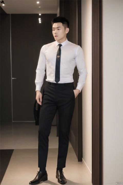  1man,Asian,solo,male focus,exquisite facial features,handsome,charming,necktie,sheer socks,full body,dimly lit,masterpiece,realistic,best quality,highly detailed, jzns,zuk,男人,男,男孩,男