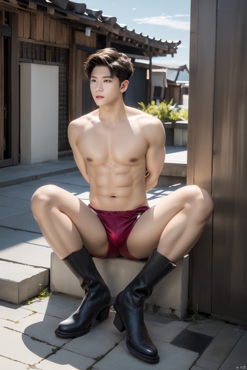  best quality, masterpiece, super high resolution, simple background, realism, illustrations, volumetric lighting,
single,1boy, muscle, 
full body, power ranger, 
spread legs,
(arms behind back), Sitting ontheground,leaningagainstthewall,,ridingboots,男,SaSangAAA,鐢蜂汉锛岀敺澹紝鐢峰锛岀敺锛岀敺瀛�