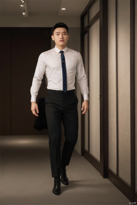  1man,Asian,solo,male focus,exquisite facial features,handsome,charming,necktie,sheer socks,full body,dimly lit,masterpiece,realistic,best quality,highly detailed, jzns,zuk,男人,男,男孩