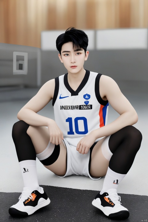  Facing the audience, handsome male, male focus, realistic, white and tender skin, wearing bright colorful basketball jersey, basketball court, playing basketball, forest background, colorful flowers, sunny
Black hair, stockings, white socks, designer sneakers, maleBlack hair, stockings, white socks, designer sneakers, male