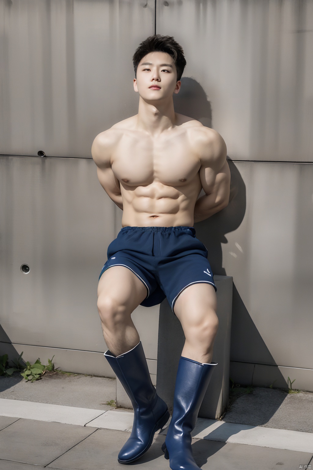  best quality, masterpiece, super high resolution, simple background, realism, illustrations, volumetric lighting,
single,1boy, muscle, 
full body, power ranger, 
spread legs,
(arms behind back), Sitting on the ground, leaning againstthewall,,ridingboots,男,SaSangAAA,鐢蜂汉锛岀敺澹紝鐢峰锛岀敺锛岀敺瀛�