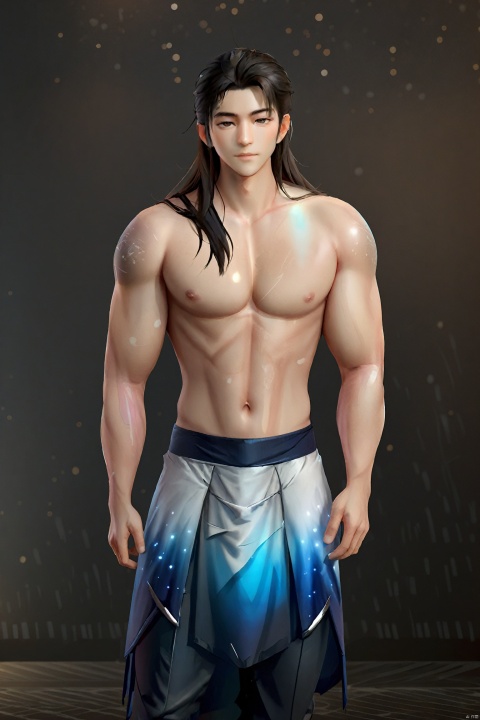  ,1boy,solo,full body,male focus,long hair,(bare shoulders:1.2),(bare arms:1.3),looking at viewer,blurry background,(incredibly absurdres:2),(wallpaper:2),(8K:2), Handsome Boy