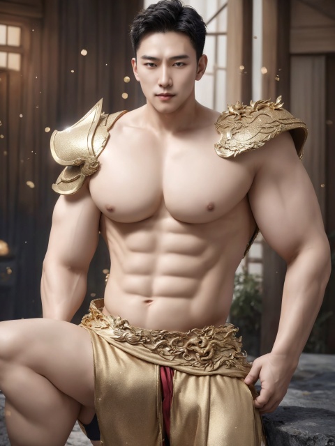  masterpiece,1 male,jewelry,Short hair,looking at viewer,dragon,hair ornament,solo,light particles,forehead jewel,facial mark,closed mouth,eastern dragon,bangs,hair between eyes,forehead mark,shoulder armor,Above the leg,Expose your belly button,Topless,Metal shoulder guard,Hero of Sparta,sparkle,textured skin,superdetail,bestquality,男,鐢蜂汉锛岀敺澹紝鐢峰锛岀敺锛岀敺瀛�