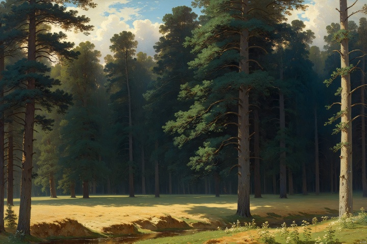  ivan Shishkin,,outdoors,trees,clouds,leafs,grass,flowes, light master
