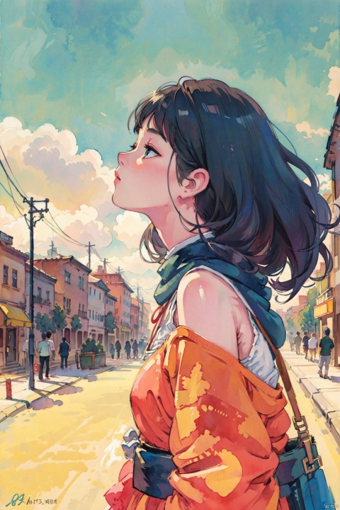  8k wallpaper of a beautiful anime adventurer girl in the streets of a city in the Western Sahara, by artgerm, intricate detail, trending on artstation, 8k, fluid motion, stunning shading, mdong, CGArt Illustrator, watercolor