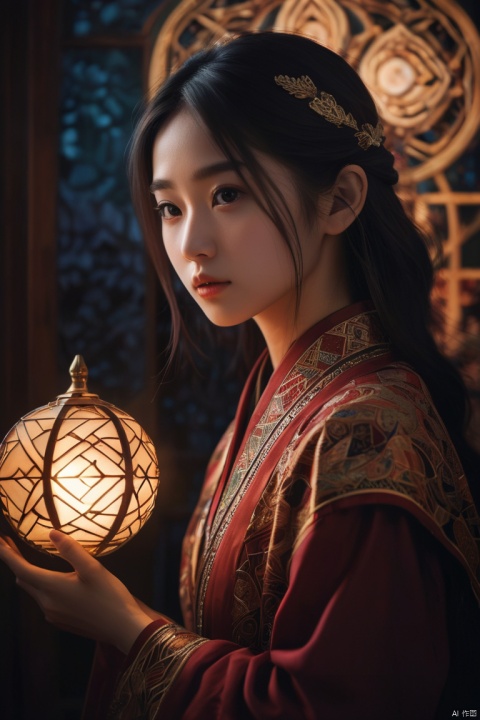  guofenghua, 1girl,
 close-up,DSLR camera,shadow,light,8k,masterpiece,best quality,geometric patterns,intricately detailed,perfect balanced,deep fine borders,artistic photorealism,smooth,ethereal,painterly,epic,majestic,magical,fantasy art,cover art,dreamy,elegant,cinematic,background illuminated,rich deep colors,ambient dramatic atmosphere,creative,perfect,beautiful composition,intricate,detailed,