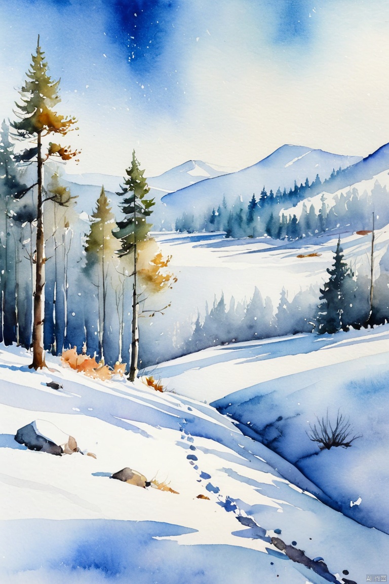 last snow, exhale white breath, goodbye for a while, watercolor painting illustration, traditional media, impressionism, rating:safe 4k, best quality, masterpiece
