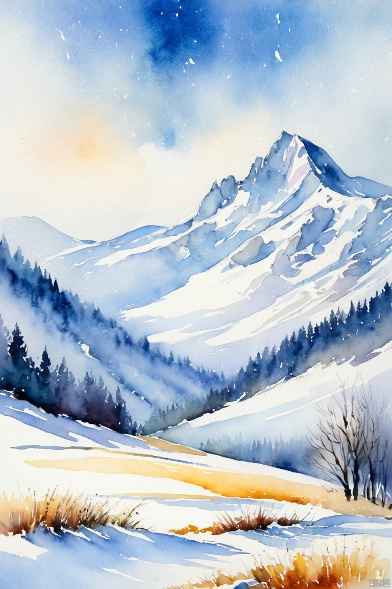 last snow, exhale white breath, goodbye for a while, watercolor painting illustration, traditional media, impressionism, rating:safe 4k, best quality, masterpiece