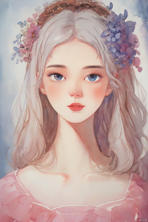  oil painting of a woman with a (Angora\(cat\)), lying, detailed painting inspired by Charlie Bowater, blooming exquisite necklace, 4 k detailed fantasy, white silver painting, her face is a lilac flower, dreamland, watercolor, CGArt Illustrator