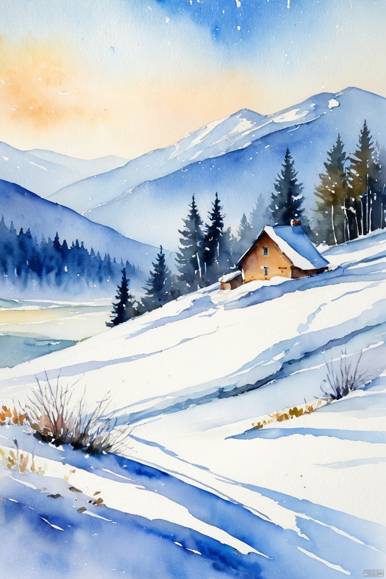  last snow, exhale white breath, goodbye for a while, watercolor painting illustration, traditional media, impressionism, rating:safe 4k, best quality, masterpiece
