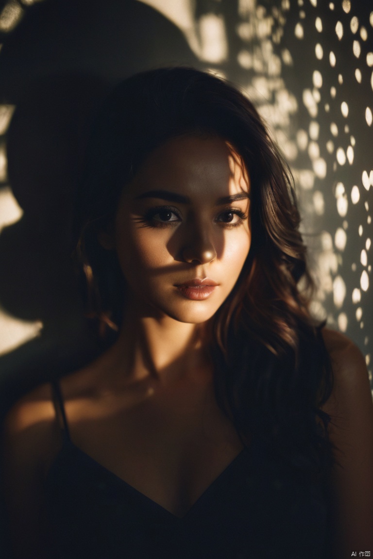 cinematic film still of  
a woman with a shadow on her face casting shadow style cucoloris patterned illumination, shallow depth of field, vignette, highly detailed, high budget, bokeh, cinemascope, moody, epic, gorgeous, film grain, grainy