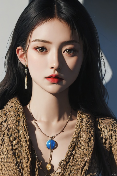  1girl,upper body,necklace,earrings,jewelry,(((masterpiece, best quality))), in the dark,deep shadow, Asian girl