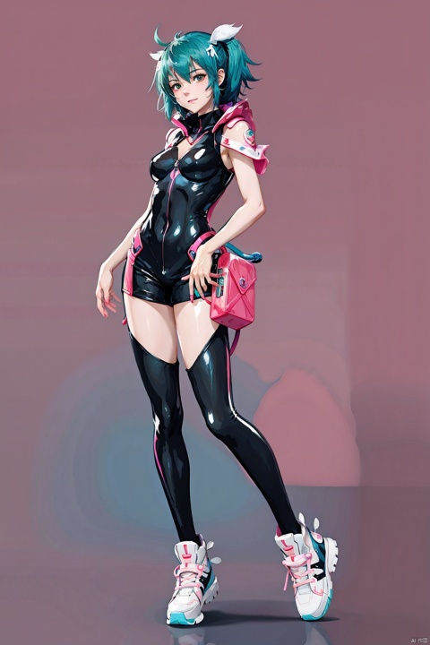  A girl,a female anime character is wearing futuristic and shoes, in the style of psychedelic neon, nintencore, skottie young, light pink and light black, kidcore, dark white and dark cyan, colorful chaos, depth_of_field,simple background,