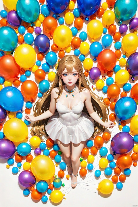  1girl, cowboy shot body,long hair,Balloon theme,jewelry, ,(((from above))), , fantasy7033