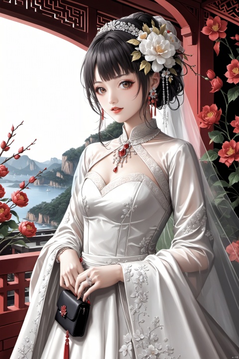  1girl,flowers, jewerly,ASF, NVZ,chinese fashion,syd,wedding clothes,