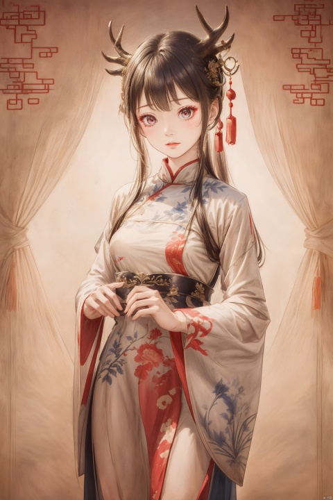  1girl,in the dark, shining hair,flu,Fluorescent antlers,long dress, (((masterpiece,best quality))),see through, yinyou,((chinese clothes theme)),upper body, hanfu