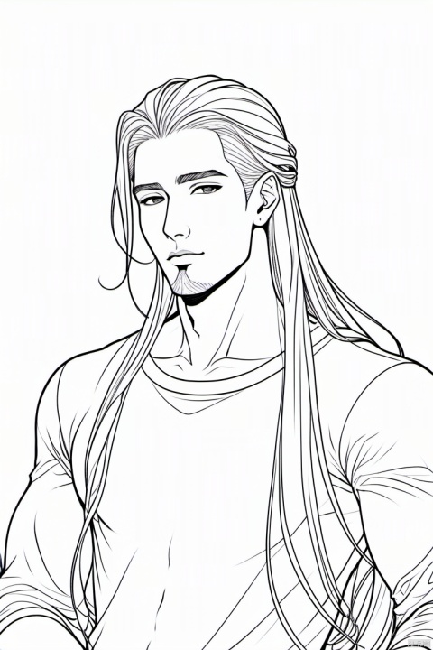 1boy,line style,long hair,