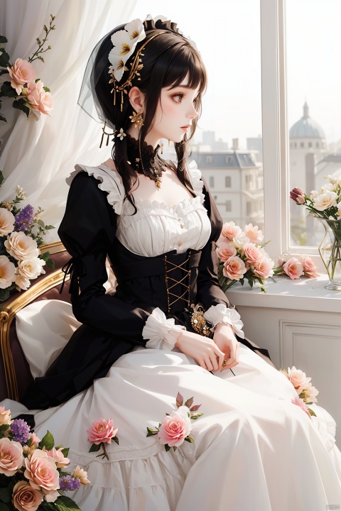  1girl,((flowers theme)), (jewerly theme),looking at far,ASF, NVZ,lolita_fashion,syd,