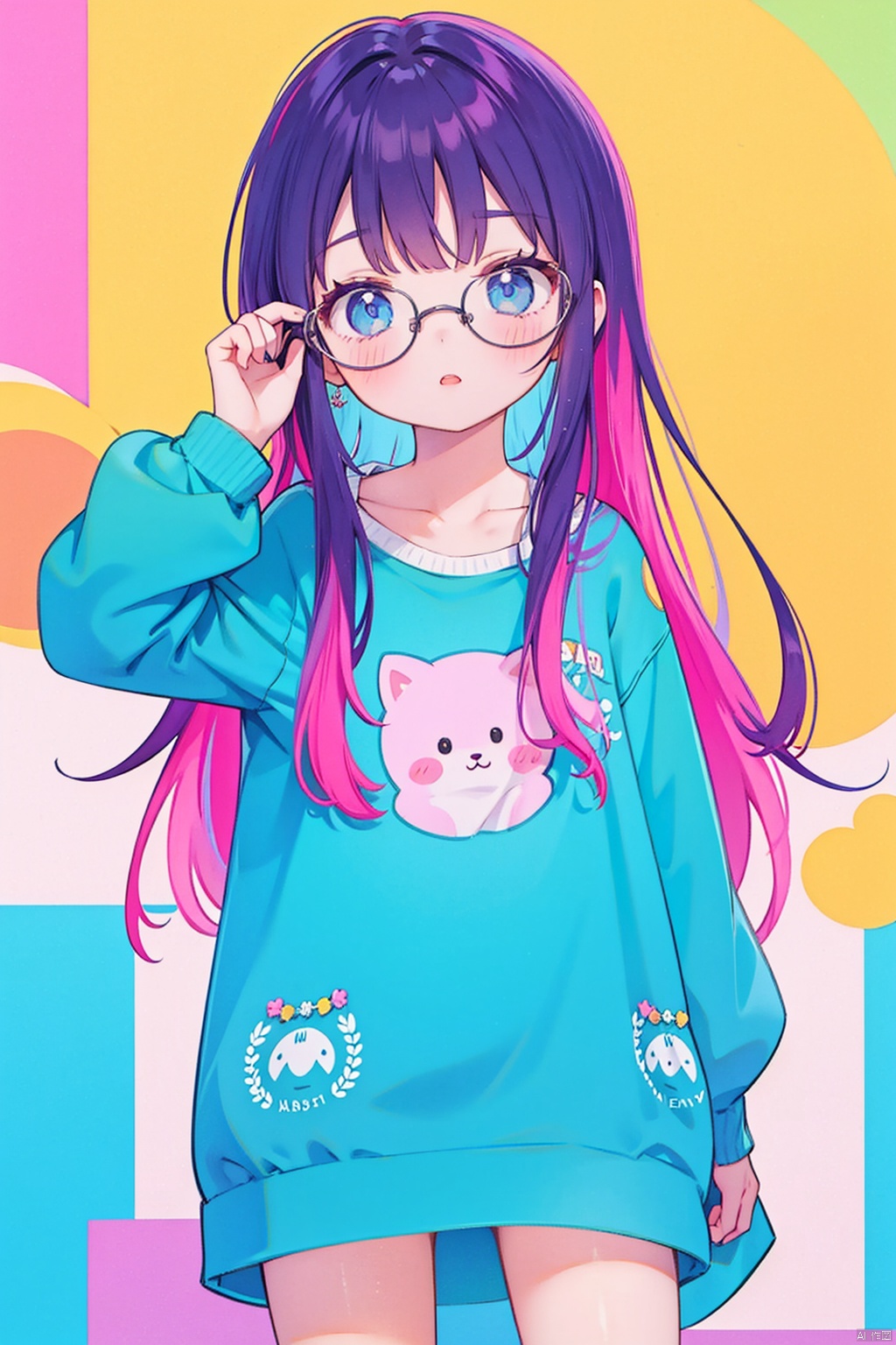  1girl, eyewear,long_hair, looking at viewer,cowboy shot, liuti,colorful hair, loli