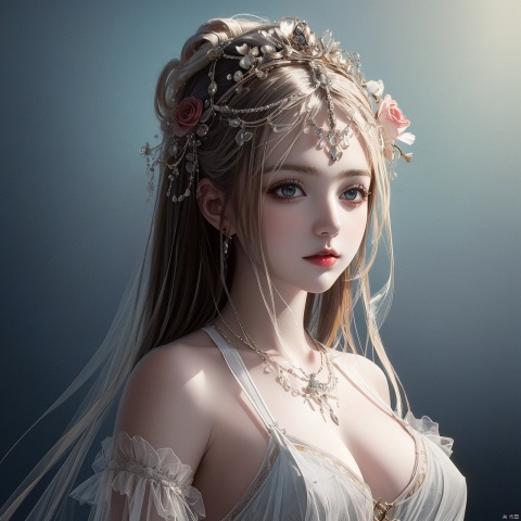  (((masterpiece,best quality))),((good structure,Good composition,good atomy)), ((clear, original,beautiful)),,1girl, long hair,fantasy white theme,looking at viewer,in the dark,simple background,