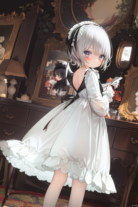  1girl, rixiang,simple background,white dress,lolita fashion, (((masterpiece,best quality))),((good structure,Good composition,good atomy)), ((clear, original,beautiful)), WTRX