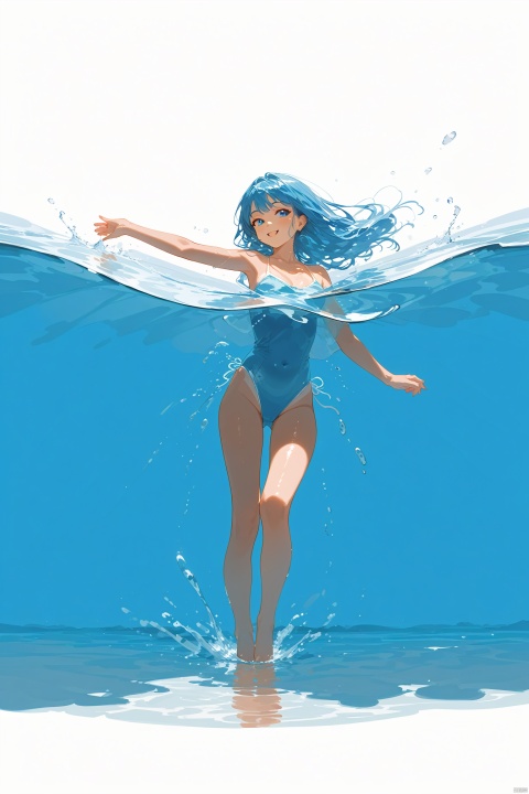  fine art, line art, 1girl,swimming, water style，under water