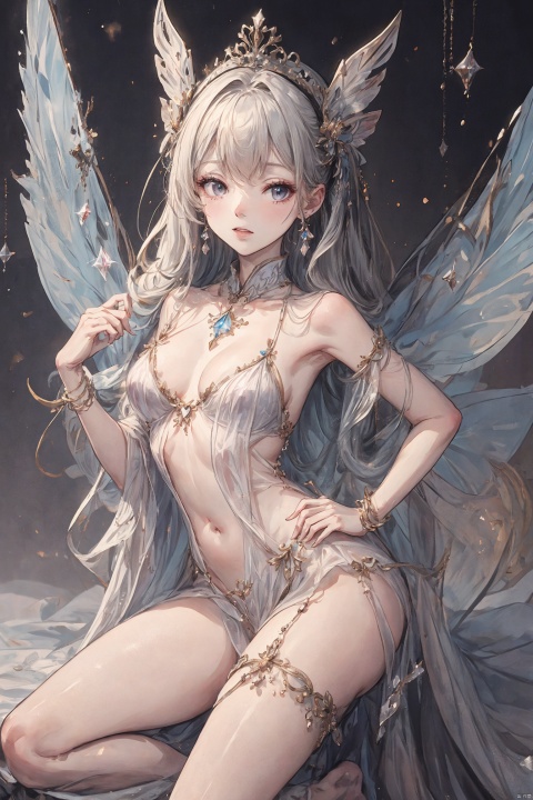  1girl,Metal wings,Fairy, crystal,jewels,dance