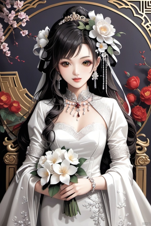  1girl,flowers, jewerly,ASF, NVZ,chinese fashion,syd,wedding clothes,