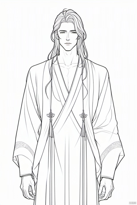 1boy,line style,long hair,