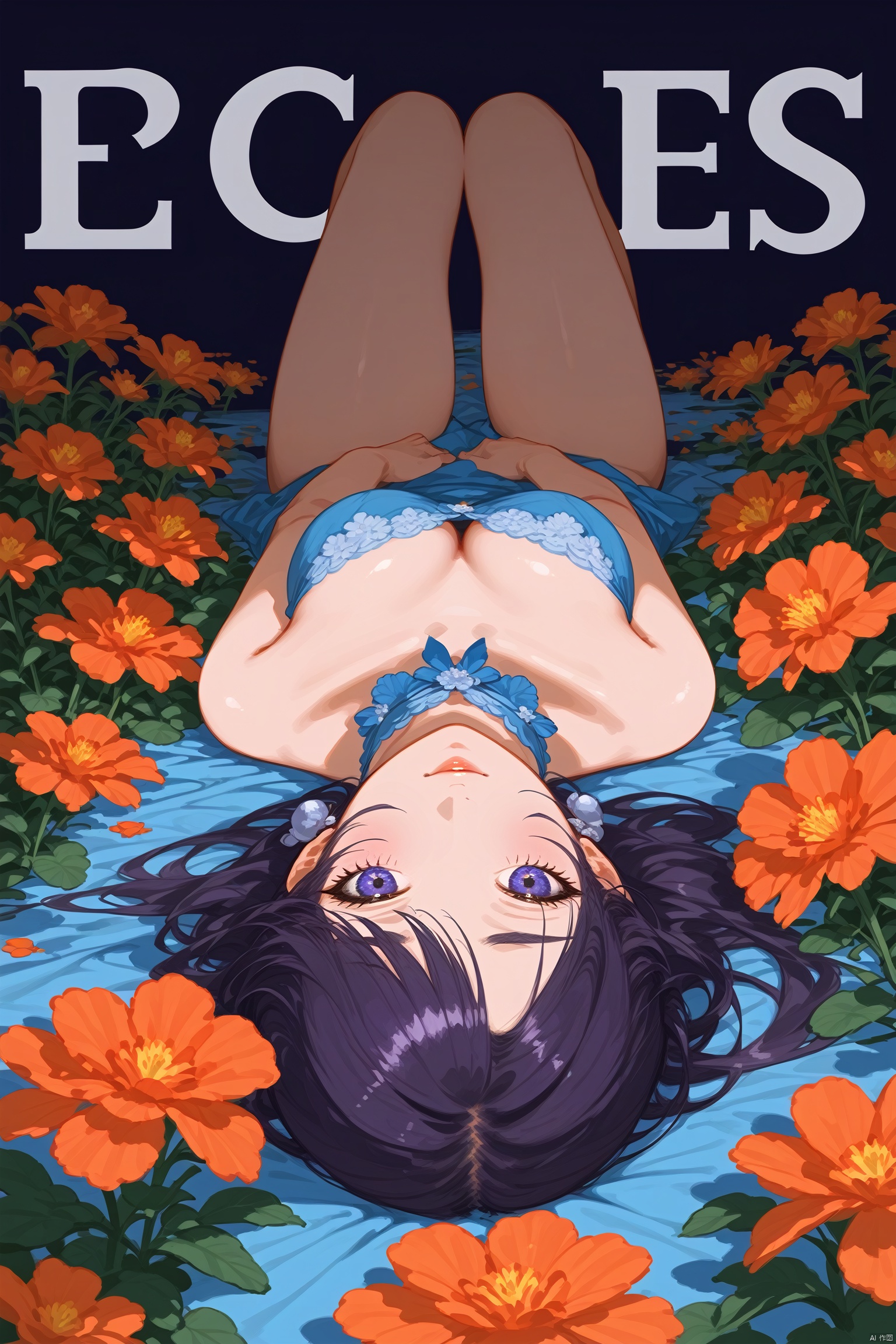  fine art, line art, 1girl,lying, flowers style，flowers cover body，