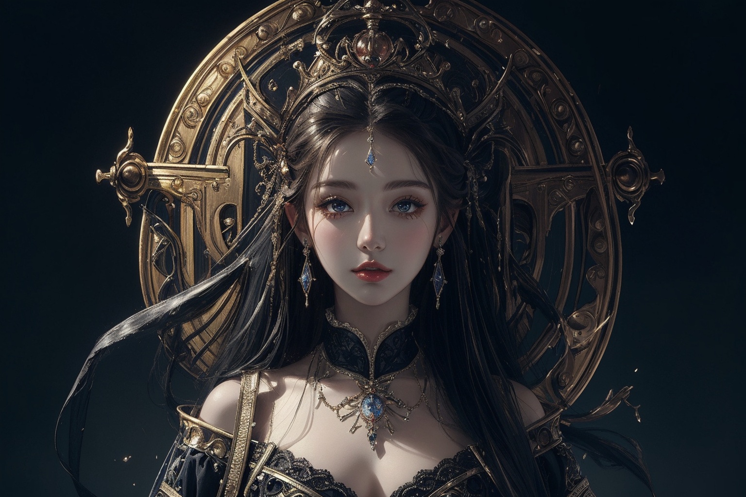 (((masterpiece,best quality))),((good structure,Good composition,good atomy)), ((clear, original,beautiful)),,1girl, long hair,fantasy black etheme,looking_at_viewer,see-through,