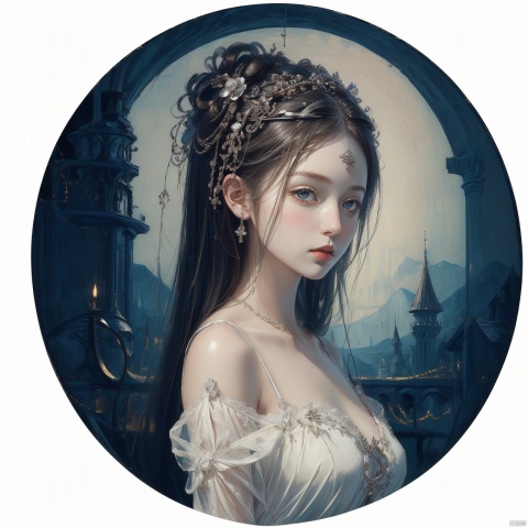  (((masterpiece,best quality))),((good structure,Good composition,good atomy)), ((clear, original,beautiful)),,1girl, long hair,fantasy white theme,looking at viewer,in the dark,simple background,