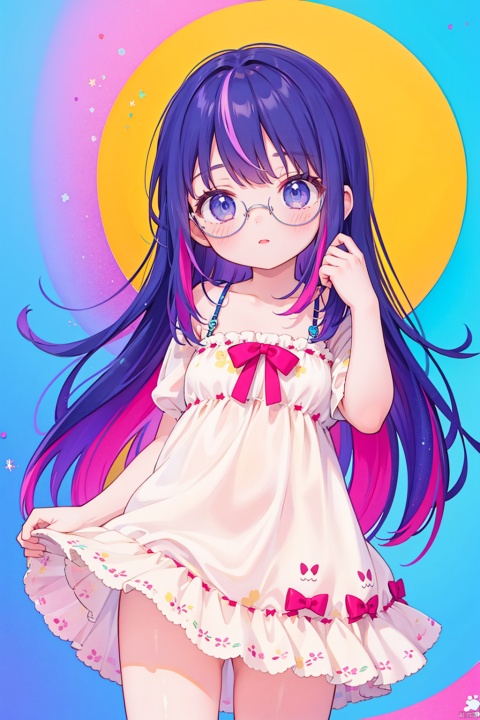  1girl, eyewear,long_hair, looking at viewer,cowboy shot, liuti,colorful hair, loli