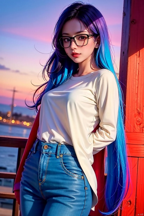  1girl, eyewear,long_hair, looking at viewer,cowboy shot, liuti,colorful hair,