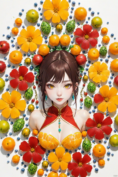  1girl, upper body,long hai,fruit theme,jewelry, ,(((from above))), , fantasy7033