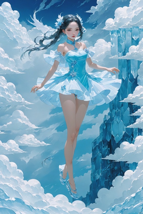  masterpiece,best quality,
 1girl, solo, baiwe7033 style,upper body,ice,clouds,