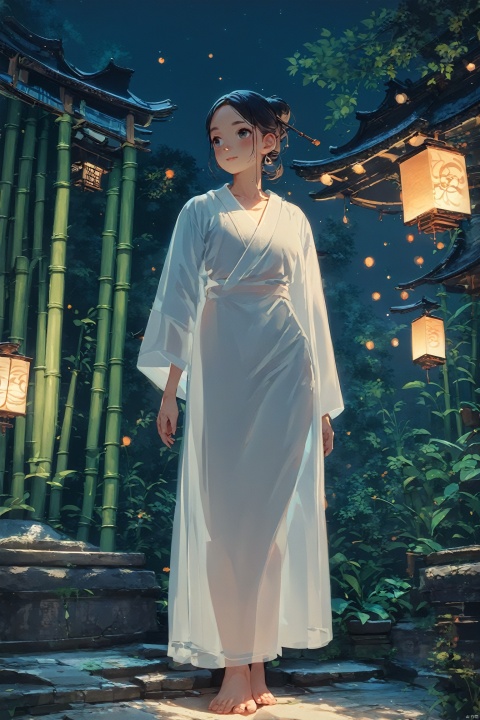  score_9, score_8_up, score_7_up, score_6_up, score_5_up, score_4_up, 
1girl,((see through long robe)),(depth of field),thin body,architecture,east asian architecture,lantern,standing in bamboo garden,night,in the dark,lee light,far shot,