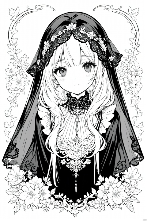  best quality,line art,line style,
the essence of a cute girl face,partially obscured by a black veil.as style,