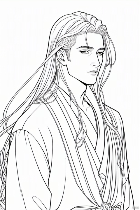 1boy,line style,long hair,