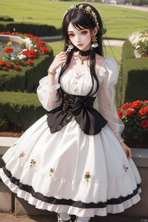  1girl,flowers, jewerly,looking at far,ASF, NVZ,lolita_fashion,syd,