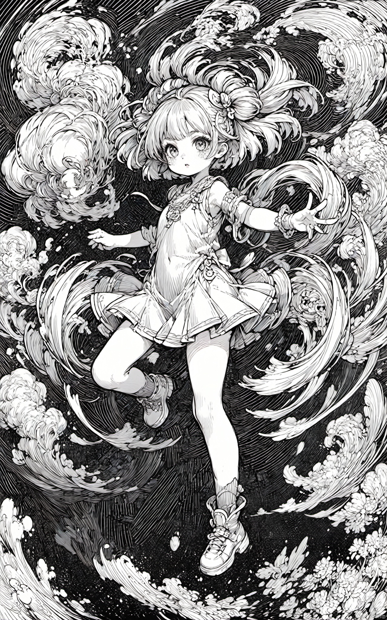  masterpiece,best quality, line art,line style,1girl,color chaos theme, loli, shanhaijing