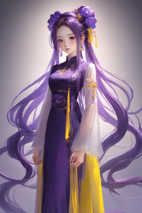  1girl, qingsha,,purple yellow theme,standing ,in the dark,simple background,upper body, looking at viewer,long colorful hair,(((masterpiece,best quality))),((good structure,Good composition,good atomy)), ((clear,original,beautiful)),迪士尼